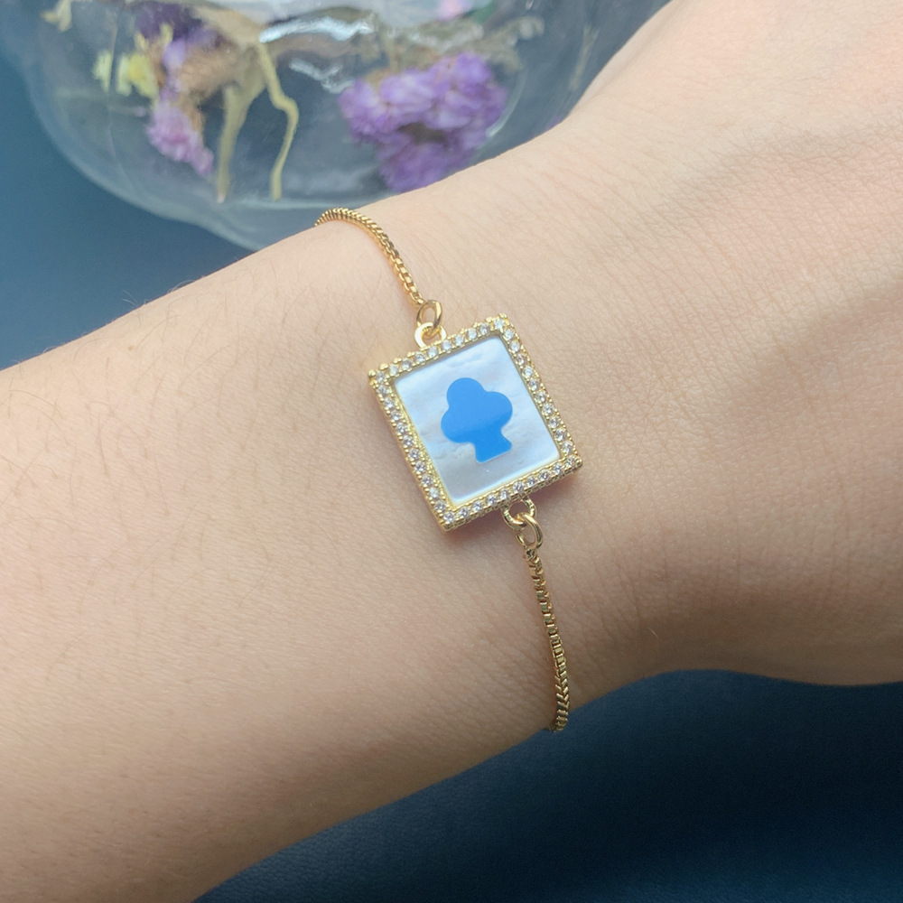 Fashion Heart Shape Copper Inlay Turquoise Shell Zircon Bracelets