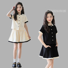 Junior High School Student Summer Versatile Color-Colliding Girls' Design-Sense Short-Sleeve T-Shirt + Skirt Pants Set Parent-Child Style Summer Outfit