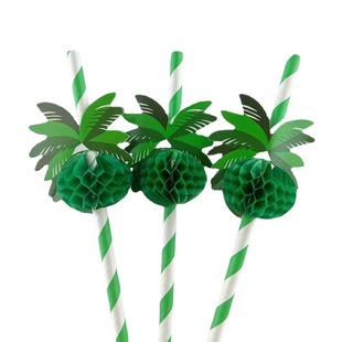 Coconut Tree Honeycomb Paper Straw Disposable Degradable Party Straw Dessert Cake Cocktail Decorative Paper Straw