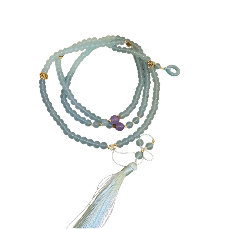 Estilo antiguo Zen azul azul vidrio borla collar nuevo estilo elegante estilo chino tapeta de presión cadena lateral estilo caliente falda de caballo accesorios mujeres