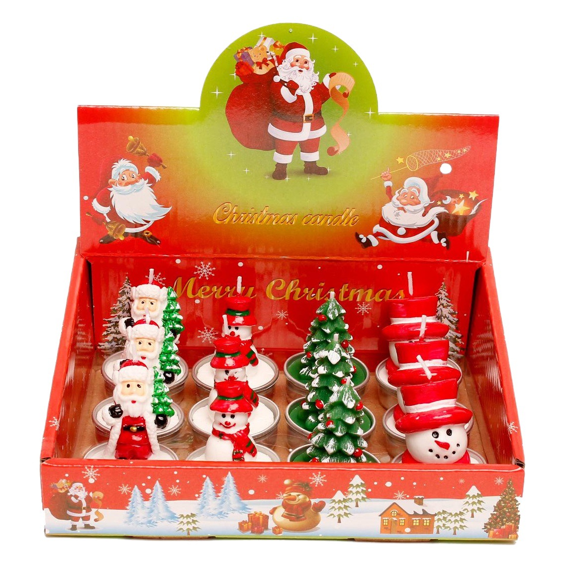 12 Cajas de Regalo traje de Navidad vela artesanal pintado de aluminio Shell muñeco de nieve viejo árbol de Navidad tealight vela de cumpleaños