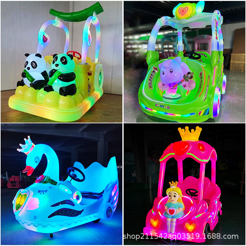 New Square Children's Electric Recreation Car Double Parent-Child Luminous Bumper Car Commercial Stall Big Wheel Toy Car