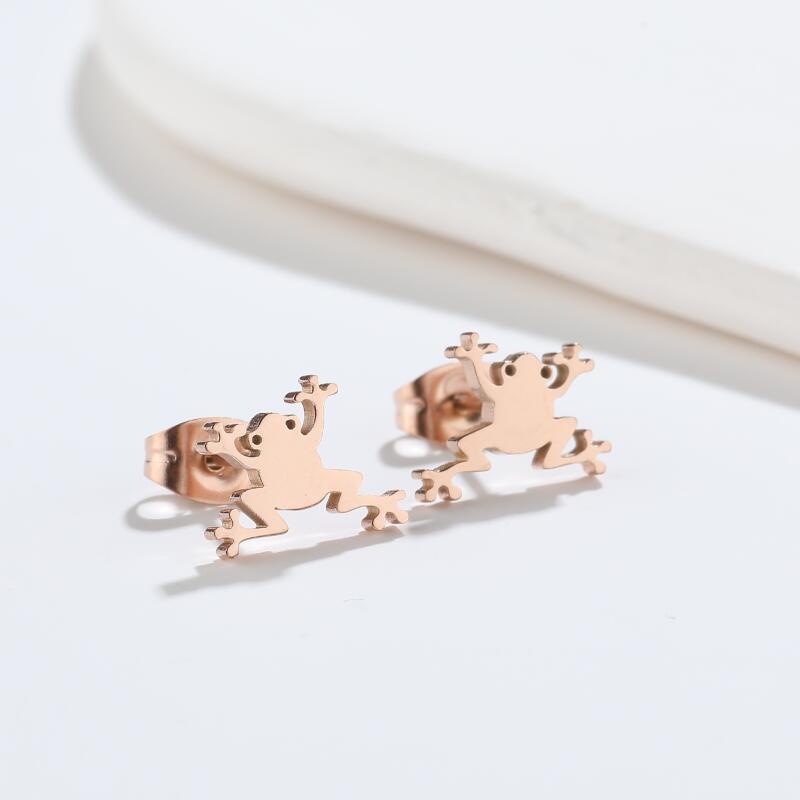 316 Stainless Steel Ear Needle Material 18K Gold, Real Gold Plated Plating Material PVD Coated 18K Gold Real Gold Plated Frog 304 Stainless Steel Fashion Waterproof Non Tarnish Ear Studs