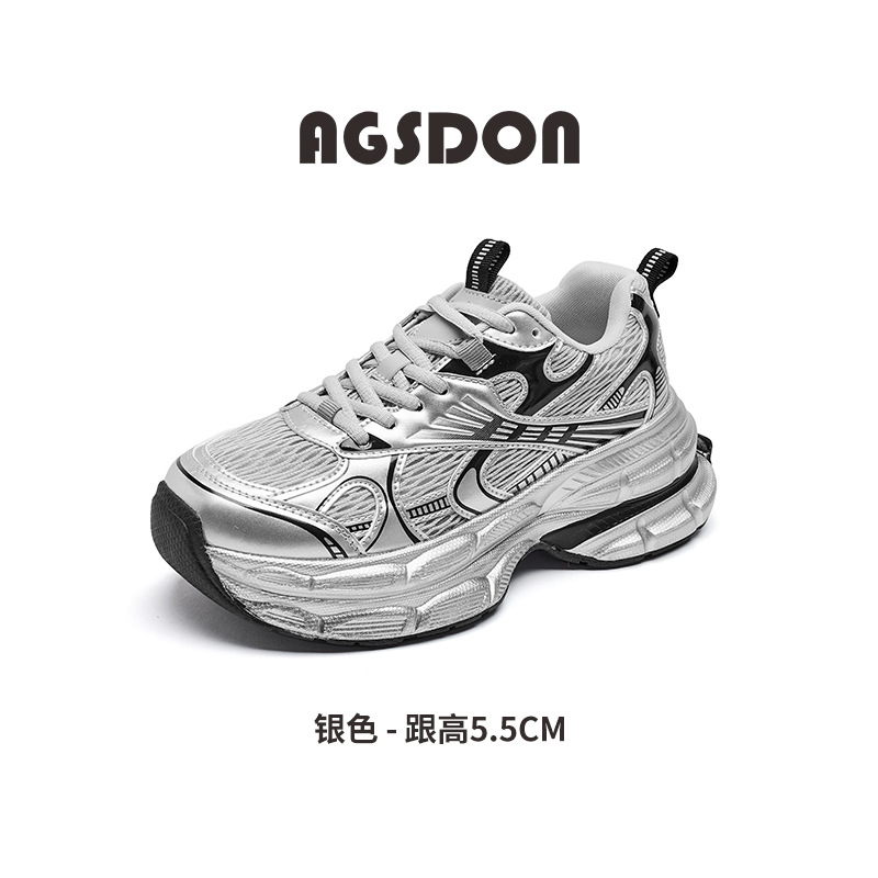 Augustion Silver Daddy Shoes Mujer 2025 Nuevo verano casual retro running zapatillas de malla de suela gruesa