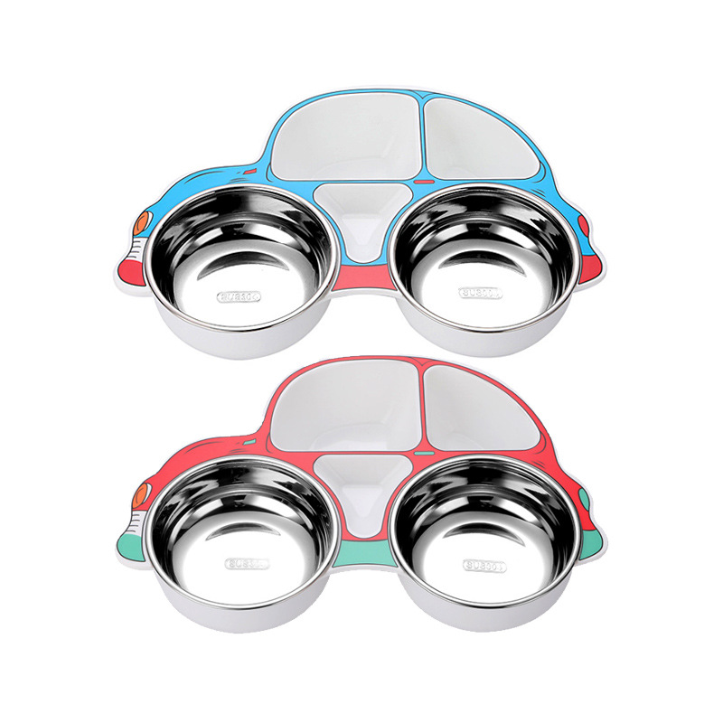 Placa de acero inoxidable 304 placa infantil traje de jardín de infantes de dibujos animados plato de comida rápida suplemento de comida para bebés Placa de rejilla Coche