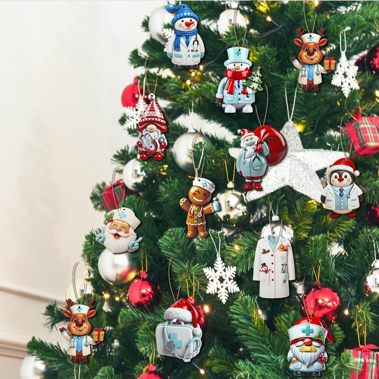 Decoración colgante médico joyas de Navidad enfermera madera colgante decoración de árbol de Navidad regalos de Navidad