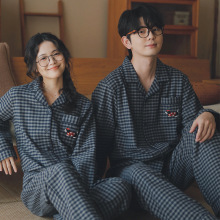 小红帽72-无印情侣睡衣女款秋冬季法兰绒纯棉格子家居服长袖套装