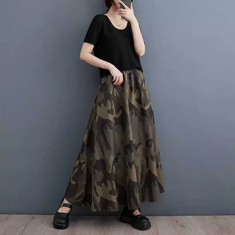 Summer clothing, camouflage skirt, Korean style, plus size, fitted