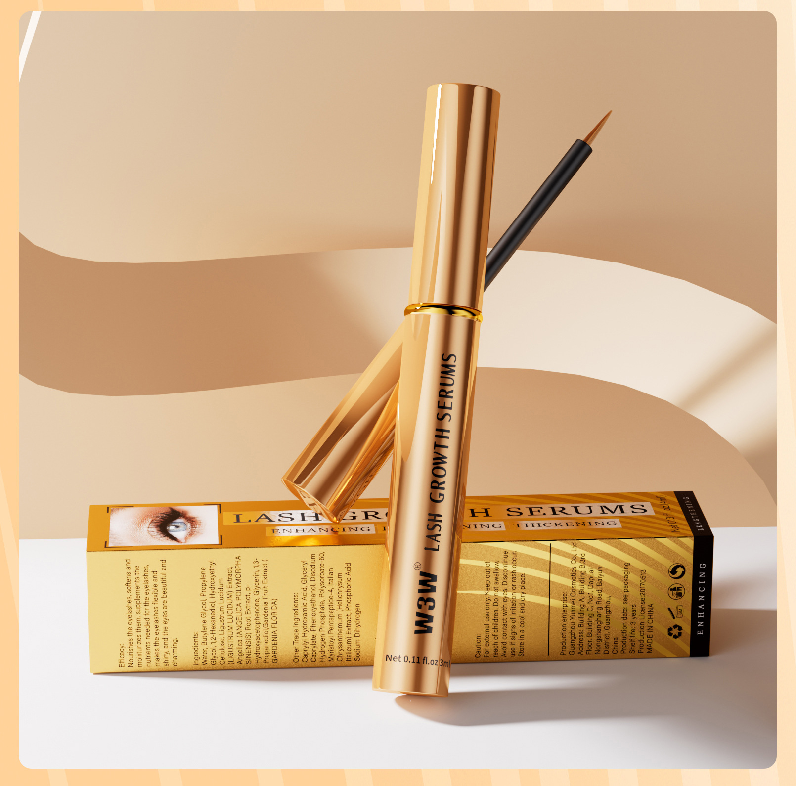 W3W Cross-border Gold Tube Thickening Mascara, Natural Thickening, transparent and colorless Mascara Base, Slimming Liquid Makeup undefined