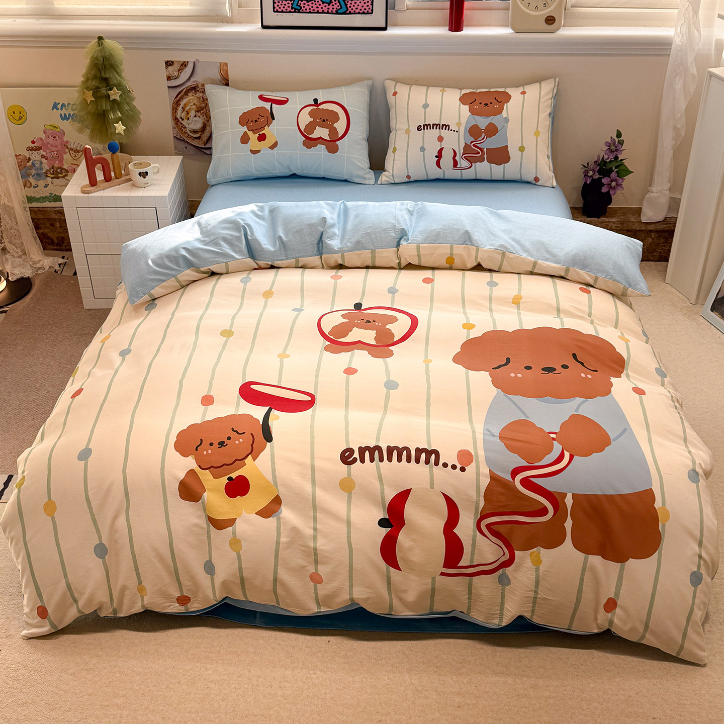2026 nueva colcha de cama de algodón de dibujos animados de algodón cuatro piezas de sábanas de dormitorio infantil tres piezas de cama de cama de cama