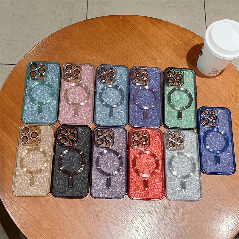 Magsafe Is Suitable for Apple 16 Phone Case, iPhone 15 Electroplated Magnetic Glitter Case, 14 Pro Max with Lens Protector 3