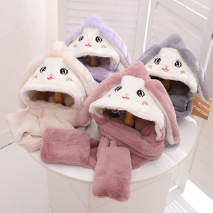 Children's Hat and Scarf Integrated Autumn and Winter Baby Cute Super Cute Korean Warm Fleece Ear Protection Hat for Boys and Girls