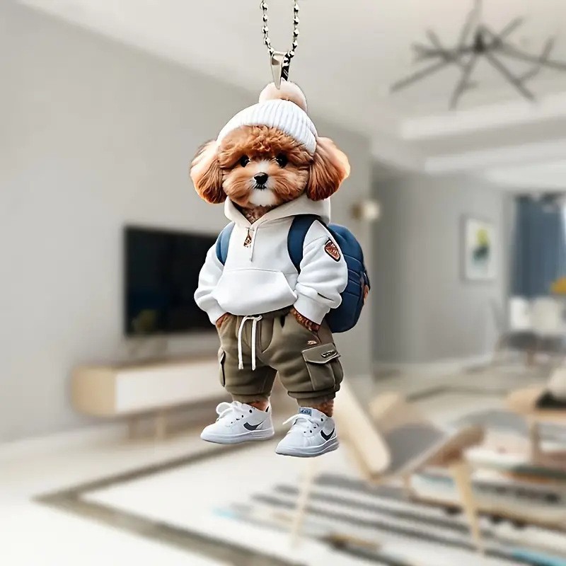 Cross-border nuevo creativo 2D lindos perros de peluche cachorro hombre mochila colgante acrílico colgante de automóvil