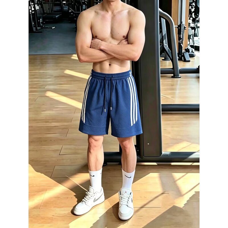 Klein Blue Dragon Scale Pattern Sports Shorts, Summer Thin Breathable Three-Stripe Pants, American Casual Quarter-Length Shorts for Men Klein Blue Dragon Scale Pattern Sports Shorts, Summer Thin Breathable Three-Stripe Pants, American Casual Quarter-Length Shorts for Men
