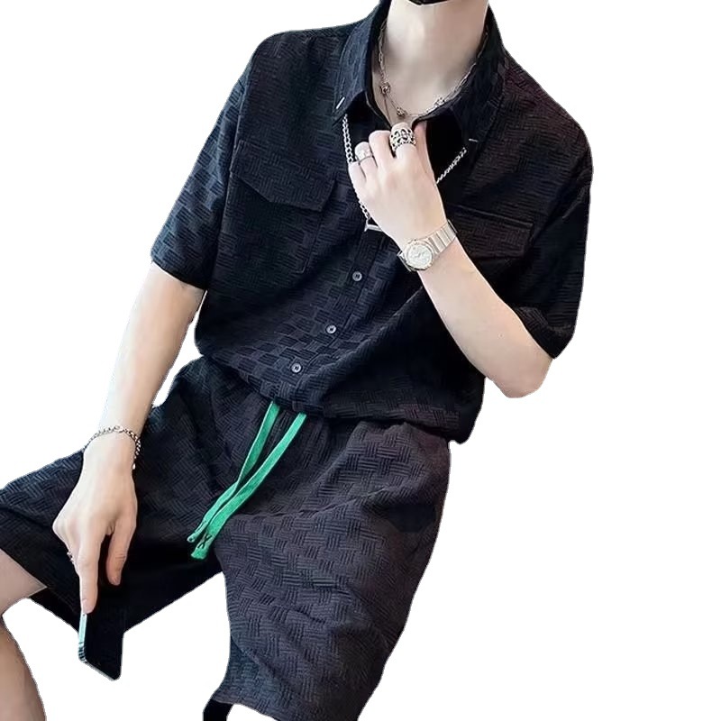 Traje deportivo casual para hombre verano 2023 camisa de manga corta de cinco puntos con pantalones cortos de cinco puntos conjunto de moda ruoshuai