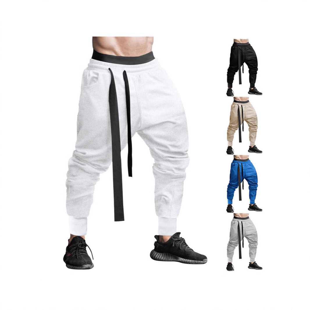 2025外贸新款秋季男士休闲裤亚马逊修身纯色青年宽松阔腿束脚长裤