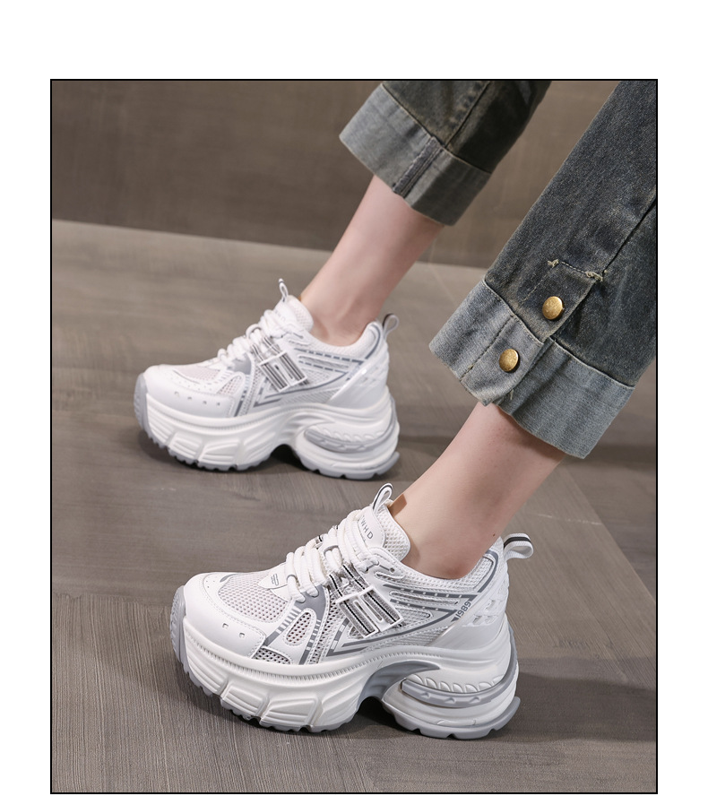 Giày sneaker chunky nữ đế dày tăng chiều cao lưới thoáng khí — Màu hồng chi tiết 14