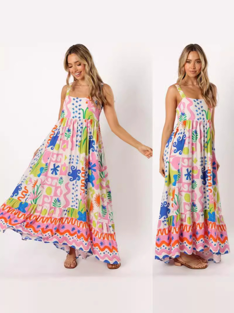 Vestido largo con tirantes y estampado floral, falda amplia – Producto para Amazon