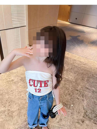 New  Summer Stylish Letter Print Girls' T-shirt Blouse Top with Straps - Model 0056