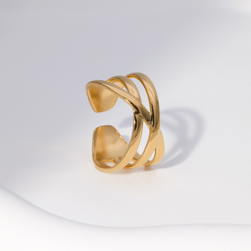 Simple Style Solid Color Stainless Steel Criss Cross Open Ring