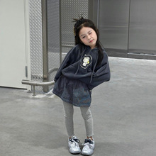 女童套装2025秋装儿童卡通休闲卫衣中小童假两件格子围裙打底裤潮