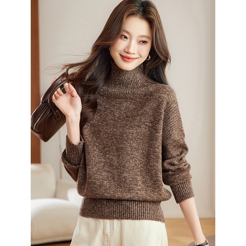 粗线毛衣女秋冬宽松保暖漂亮蝙蝠袖上衣遮肚子显瘦洋气高领打底衫