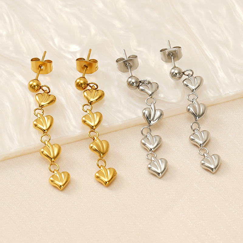 Pendientes de acero inoxidable de amor largo de nuevo estilo transfronterizo Pendientes de acero de titanio chapado en oro de dos colores de alta calidad para mujer