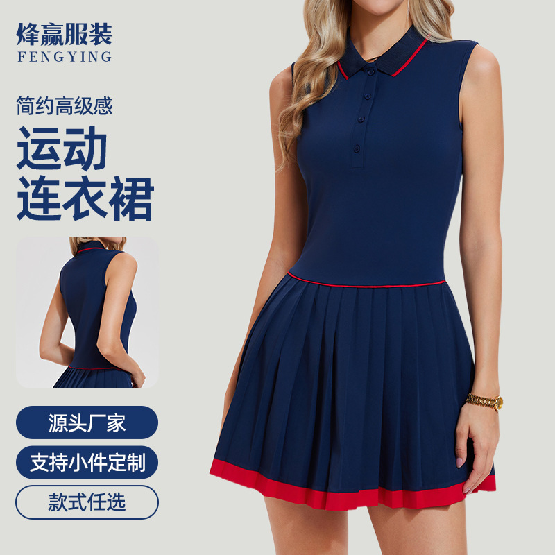 Cross-border casual fashion outdoor breathable slimming tennis badminton golf sports sleeveless pleated dress
