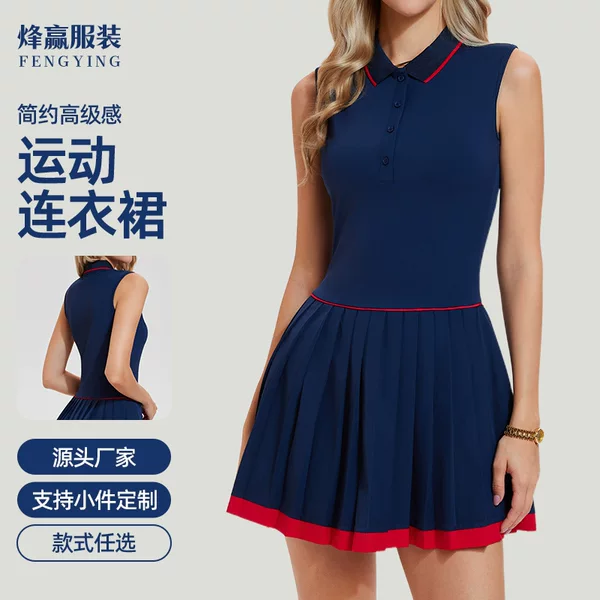 Cross-border casual fashion outdoor breathable slimming tennis badminton golf sports sleeveless pleated dress