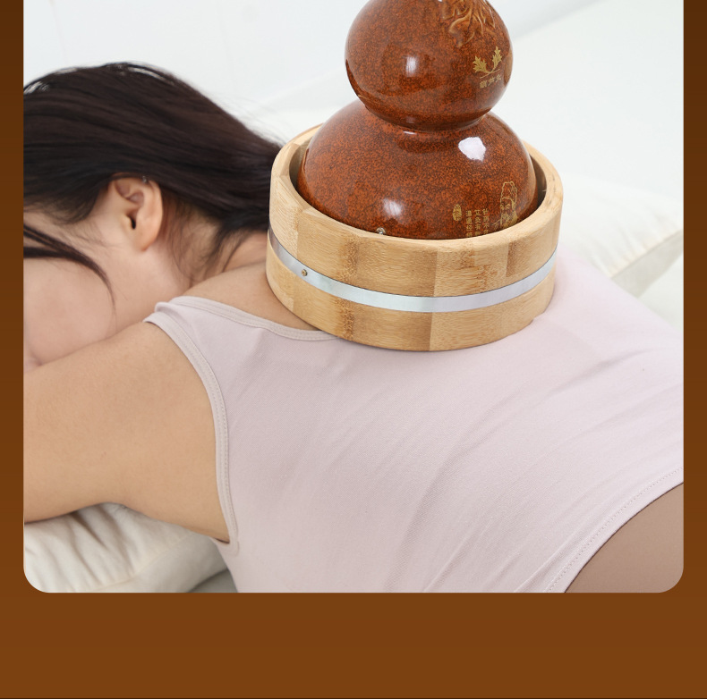 Ceramic Gourd Moxibustion Device with Smoke Exhaust System for Home Abdominal Back Warm Therapy in use
