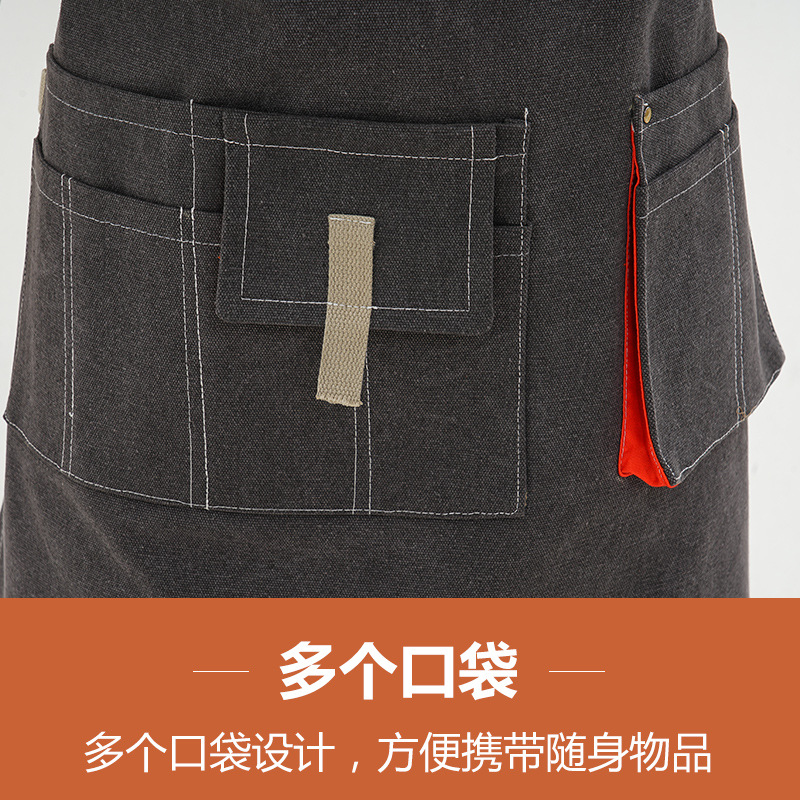 Amazon grueso delantal de lona cinturón de cinta opcional multi-Bolsillo cafetería Barber monos delantal por mayor