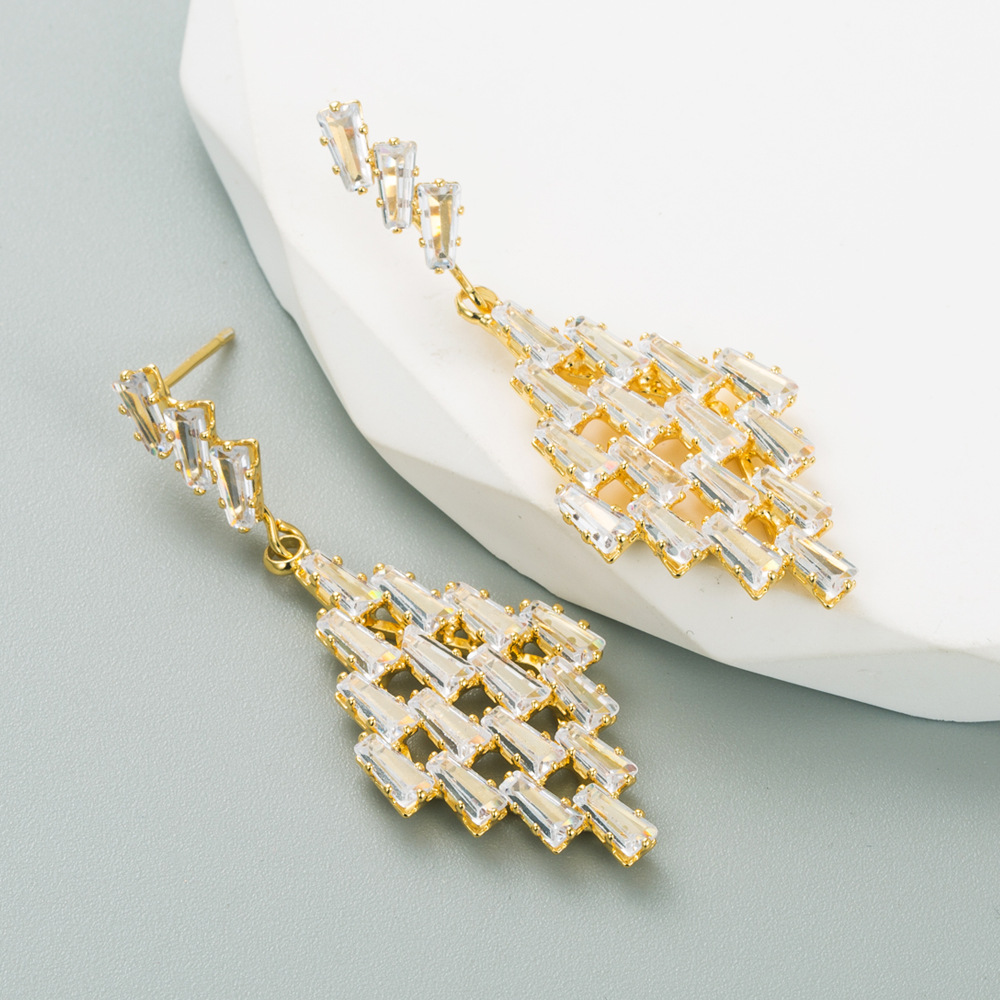 Fashion Square Copper Drop Earrings Inlay Zircon Copper Earrings