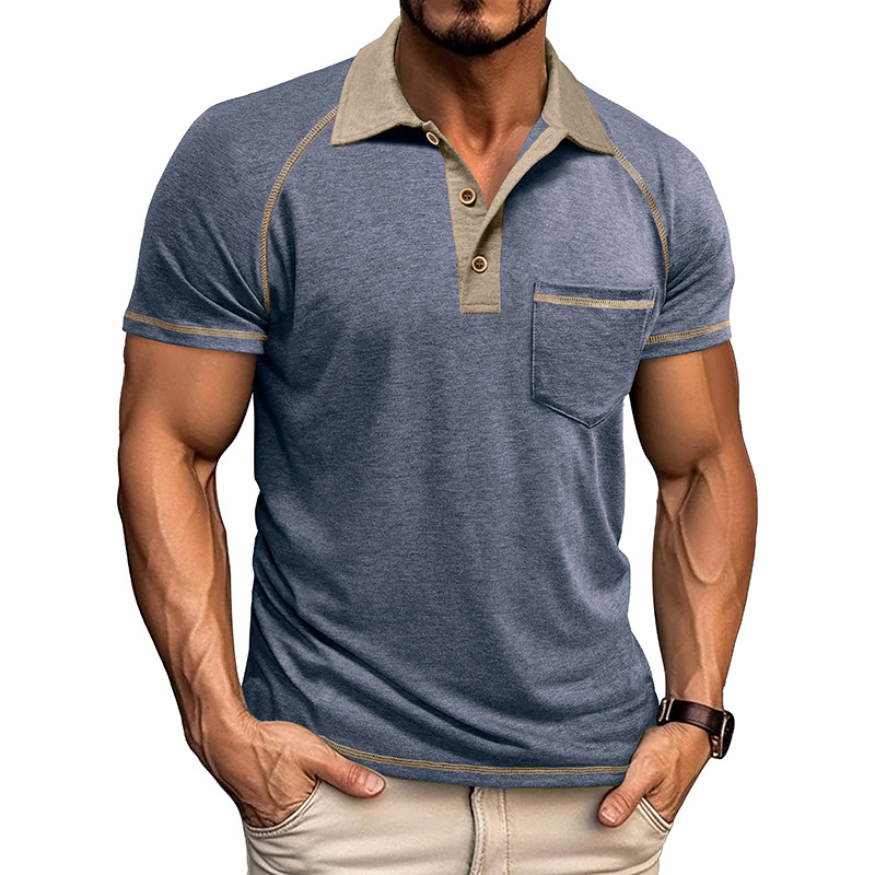 2026 New European and American Men's Short-Sleeved Lapel Henry T-Shirt Export Men's Polo Bottoming Shirt Amazon Men