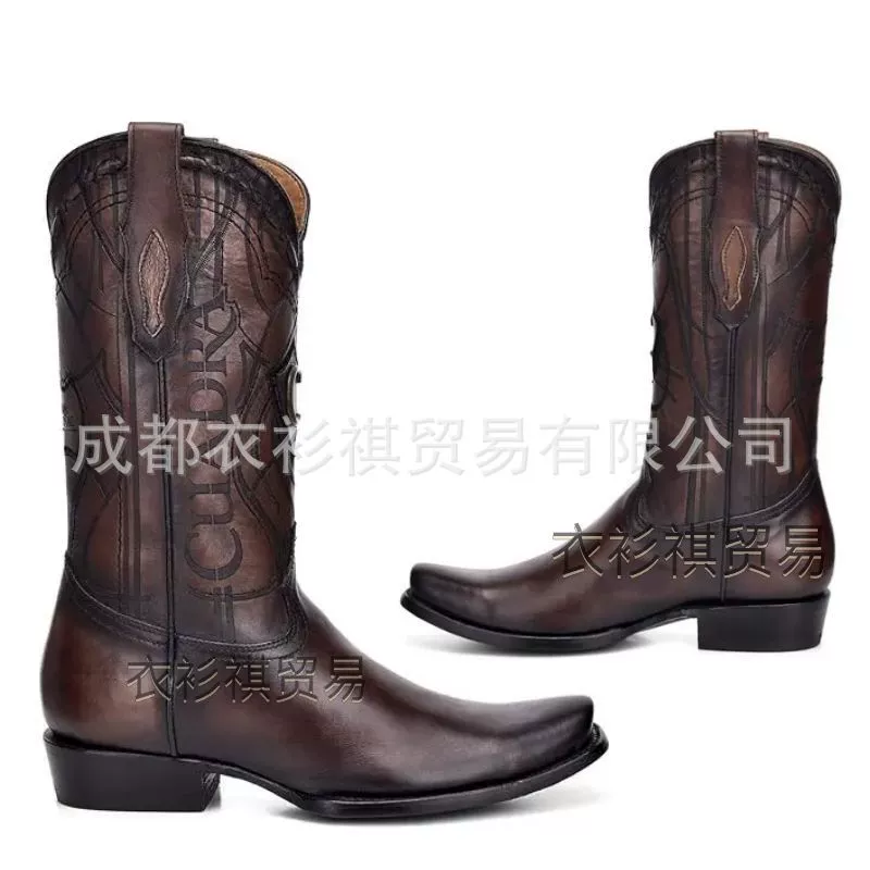Wish фабрика осень-зима внешняя торговля новая вышитая плетеная ретро западные ковбойские сапоги средние сапоги боковая молния через средневековье