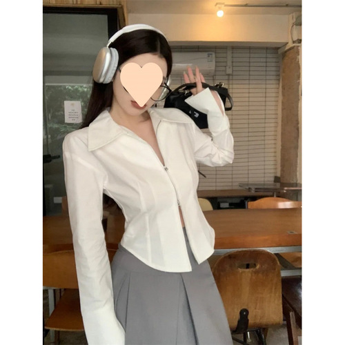White Layered Collar Long-Sleeve Shirt for Women - Spring and Autumn New Style Slimming Design Unusual Spicy Girl Top Trendy