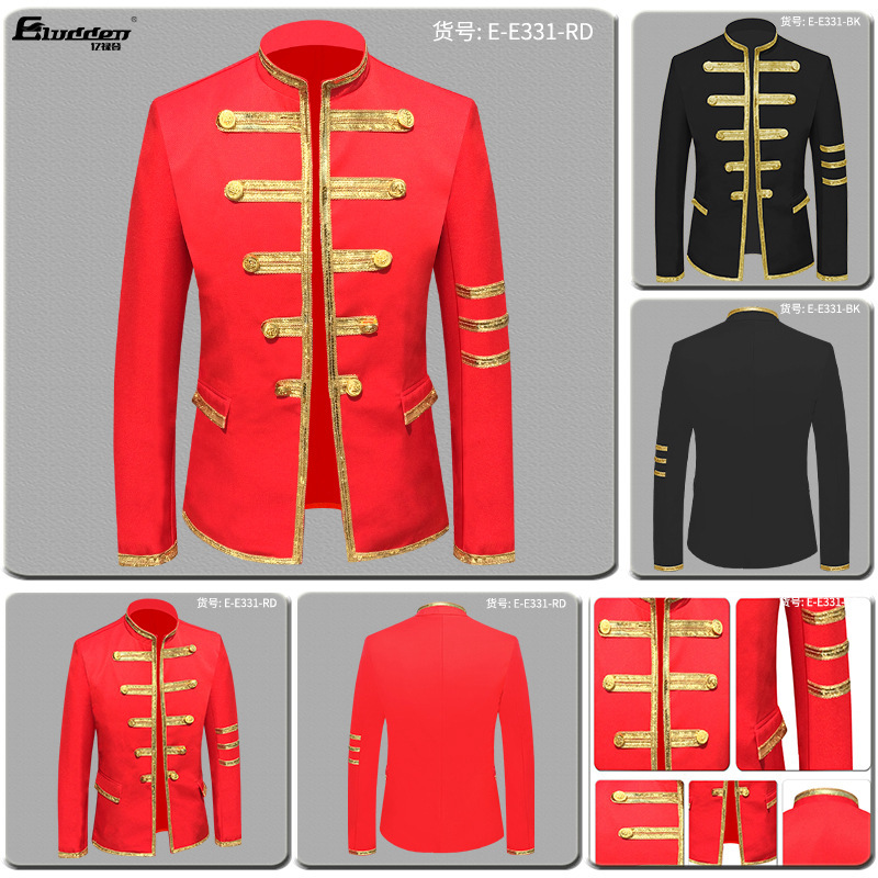 Court costume costume men's host MC dress stage costume nightclub bar DJ car flower military uniform jacket