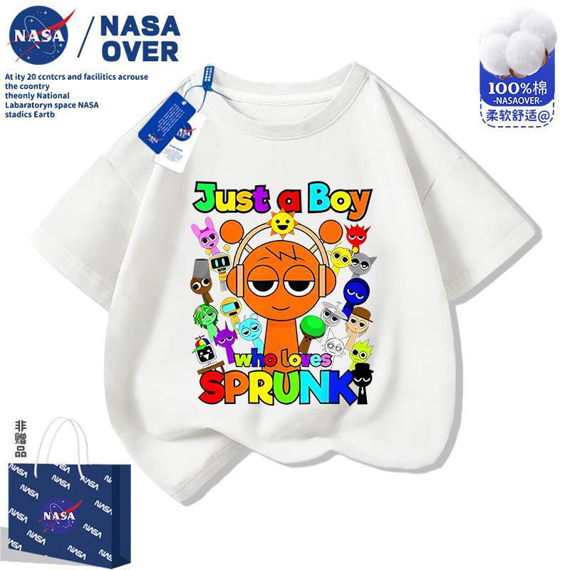 Nasa Rhythm Box Sprunki Summer New Short-Sleeved T-Shirt for Boys and Girls Pure Cotton Round Neck Versatile Fashion Top