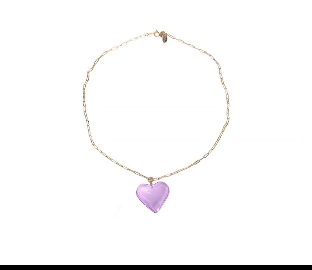 35g Weight glass Pendant Material Pendant Necklace Classification Alloy Chain Material 1 Piece Quantity Daily, Date Occasion glass Material Heart Shape Pattern Women's Gender Handmade Design Sweet Style Sweet Heart Shape Glass Handmade Women's Pendant Necklace 6