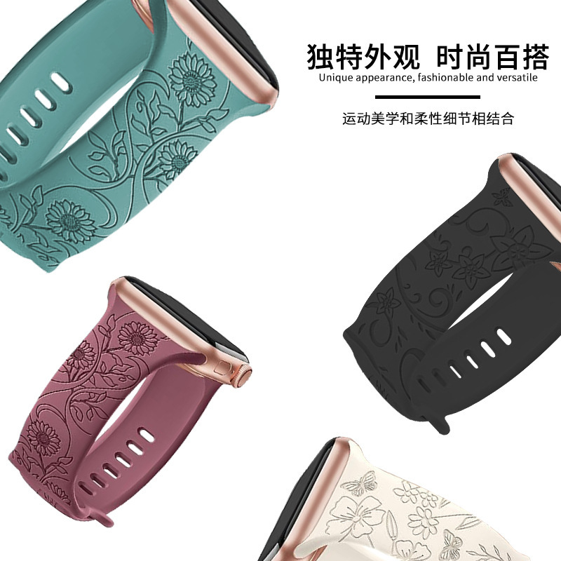 This is a patterned silicone waterproof strap suitable for the apple watch 9th generation Ultra smart sports watch Application Scenario