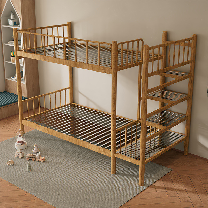 Oak color stainless steel bed frame + 23 beams
