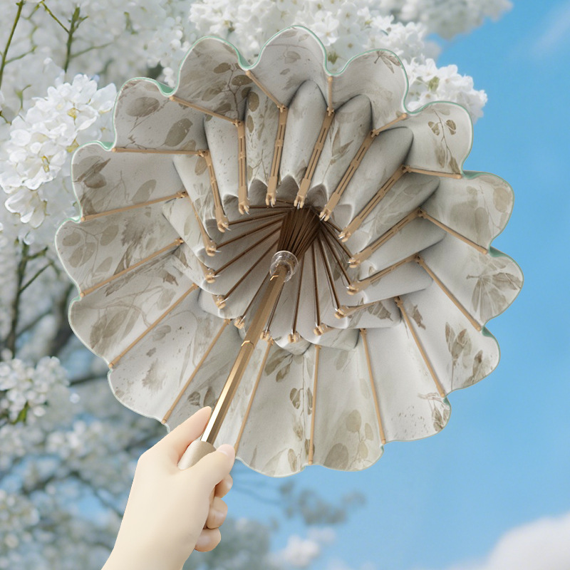 32-Rib Colored Plastic Umbrella for Women, Foldable Umbrella, New Chinese Style, Dual-Use for Sun and Rain, Sun Protection Umbrella, Uv Protection Sun Umbrella