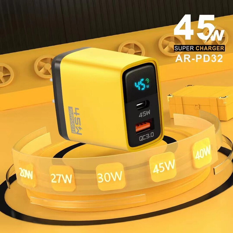 PD45W数显usb+typec双口快充充电器QC3.0手机通用旅行电源充电头|undefined