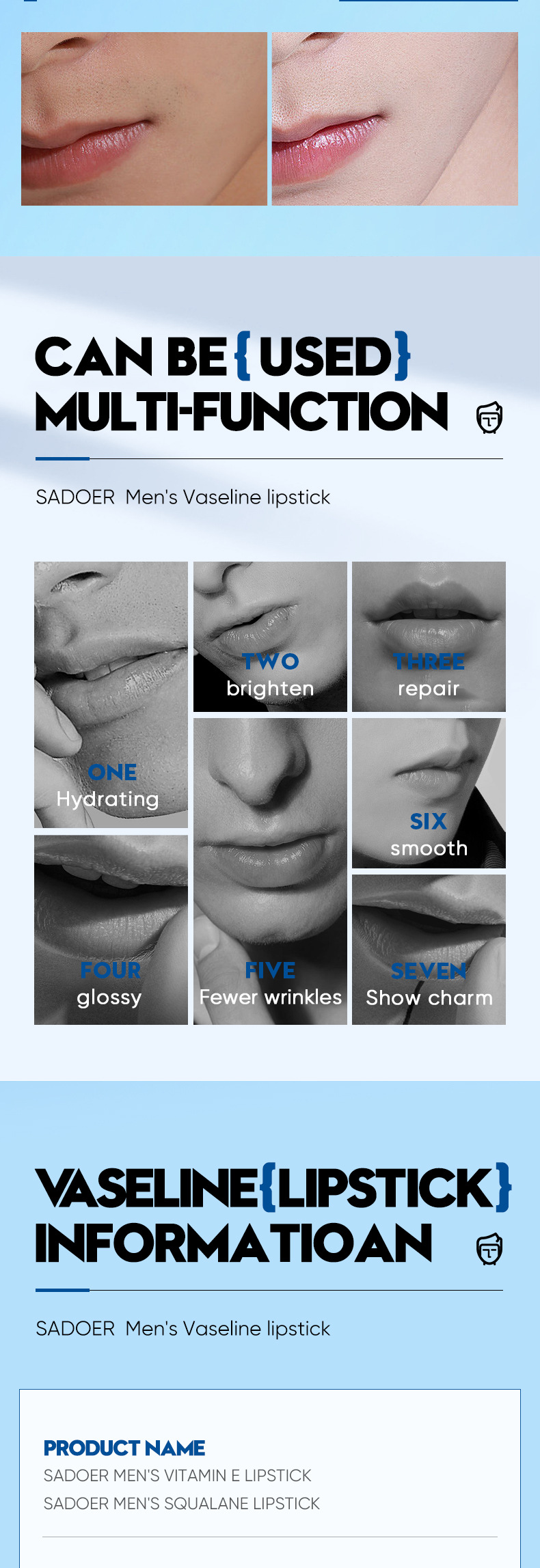 SADOER Alle Herre Squash Grass Carp Vaseline Læbestift Forbedrer Tør Hudplejeprodukter i Efterår og Vinter_voghion.com