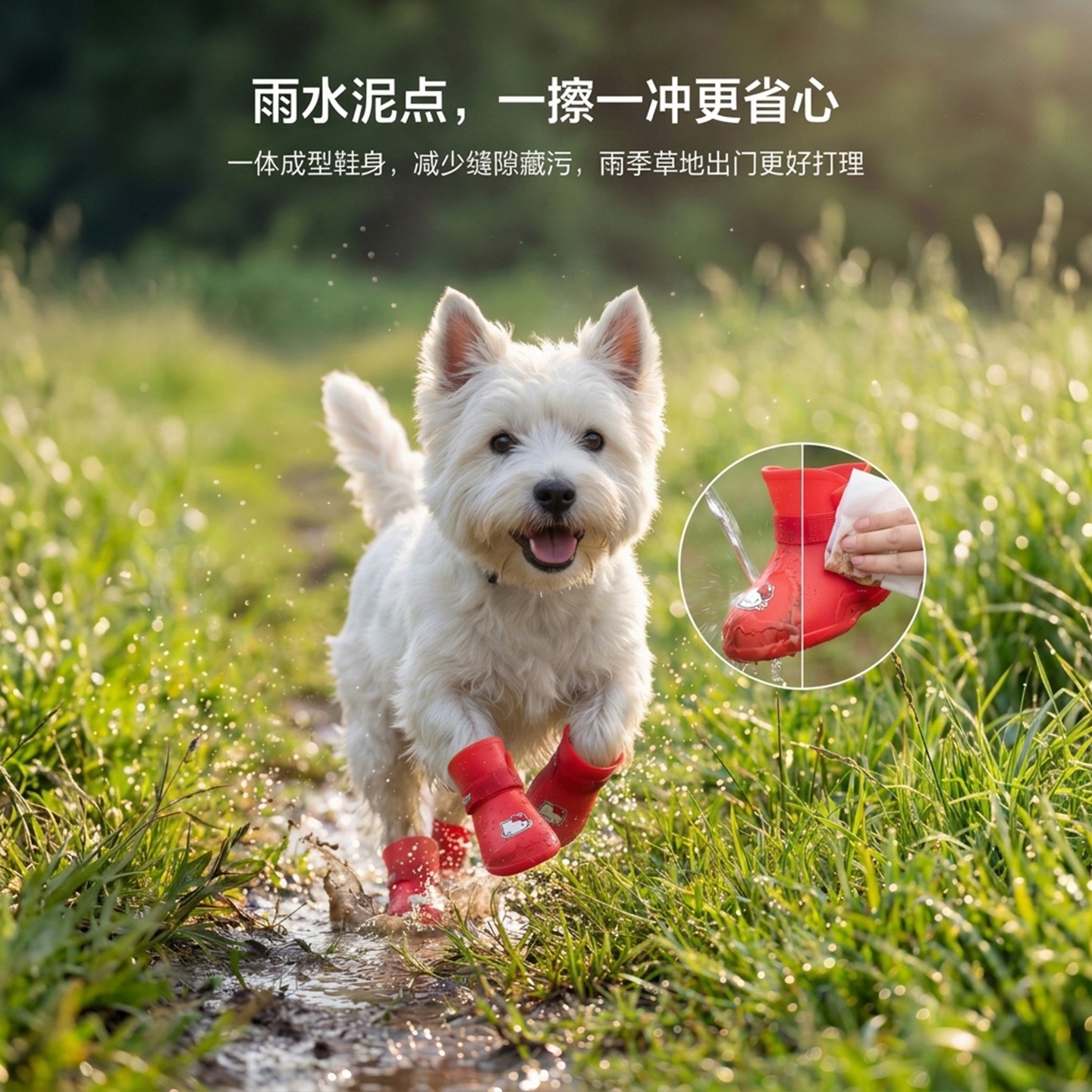 Zapatos para mascotas estilo caricatura para perros pequeños, antideslizantes, resistentes al desgaste, impermeables, aptos para días lluviosos, botas de lluvia de silicona para perros Teddy.