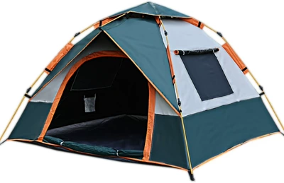 Quick-Opening Tent Thickened Sun | Avtomobil dam çadırları - new-color-matching-model-for-3-4-people-200200140-white-gray-and-dark-green-two-doors-and-two-windows-fake-double-layer-storage-bag-windproof-rope-floor-nails-painted-silver-single-tent