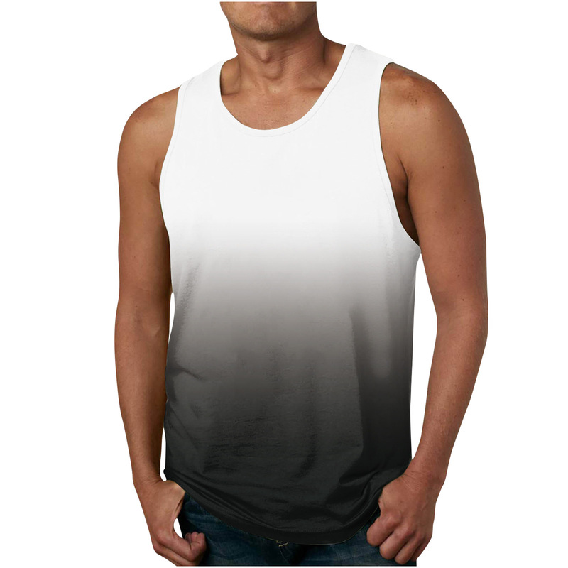 Foreign trade summer 2023 New gradient color 3D printing European and American trend vortex digital printing vest T-shirt men
