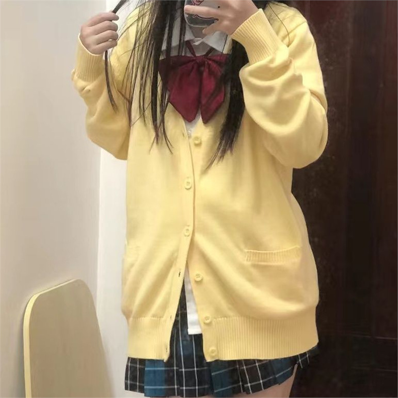 Two-Piece/Single-Piece Yellow Knitwear Women's Cardigan Jacket Autumn and Winter Jk Uniform Pure Color Knitwear Jacket Women's Shirt