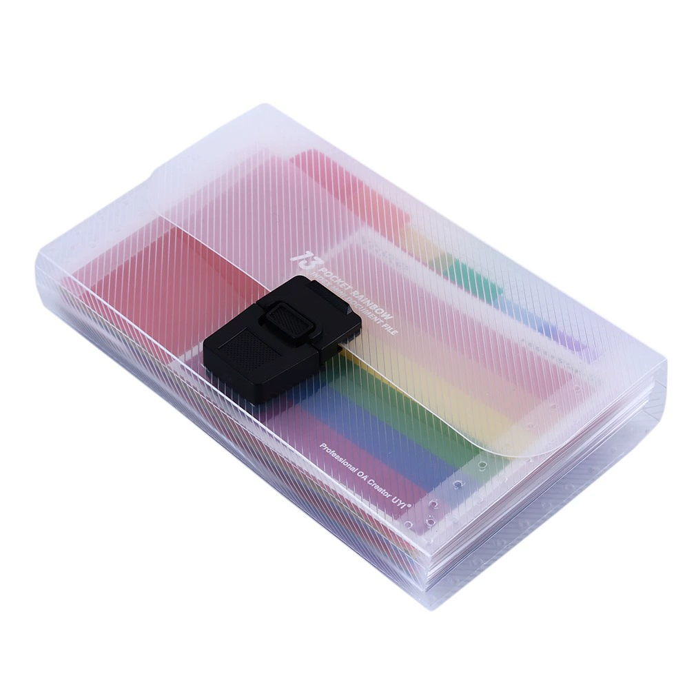 Rainbow handheld organ with clasp, plastic bag for students for documents, 13 cells
