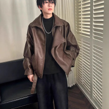 高级感短款皮衣外套男士秋季欧美风痞帅机车斜拉链飞行员PU皮夹克