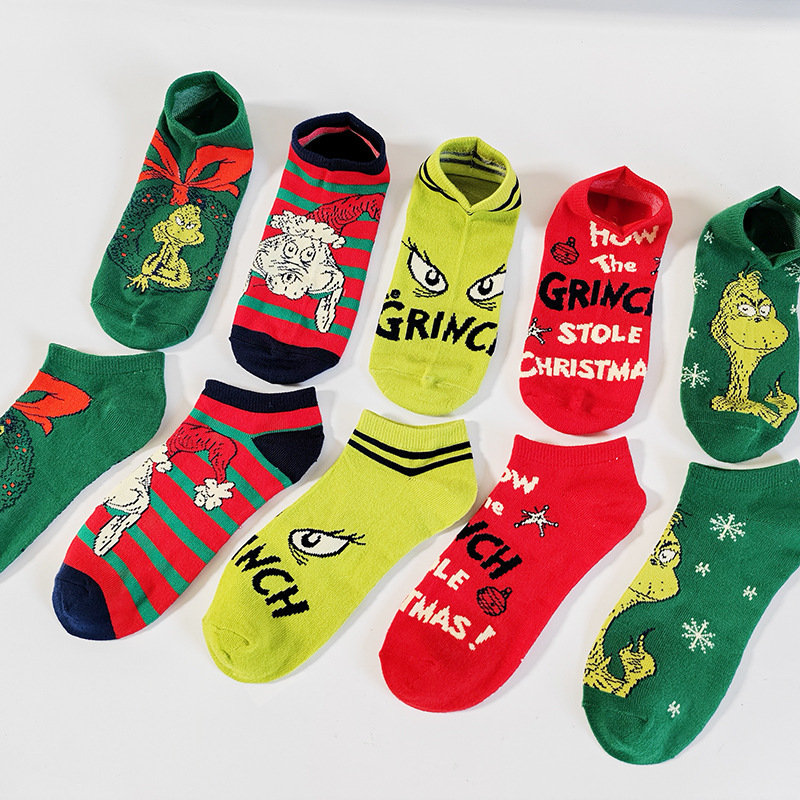 Christmas Red Women's Cartoon Ankle Socks, New Grinch Cute Snowflake Couple Trendy Socks, Direct Sales from the Manufacturer Christmas Red Women's Cartoon Ankle Socks, New Grinch Cute Snowflake Couple Trendy Socks, Direct Sales from the Manufacturer